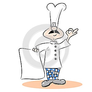 A proud cartoon chef