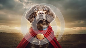 A proud and confident dog dons the iconic Super costume, exuding strength and bravery, capturing hearts with their