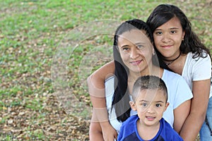 Proud ethnic mother with her children