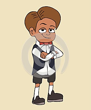 Proud little boy in a bow tie cartoon