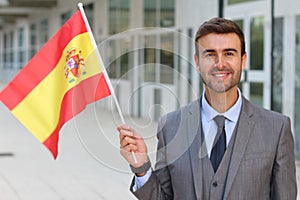 Proud man waving the Spanish flag