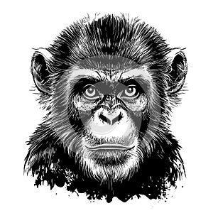 Proud monkey face hand drawn sketch Wild animals Vector illustration