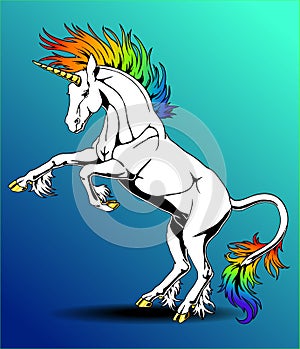 Orgoglioso arcobaleno unicorno quale lui ha sul posteriore gambe 
