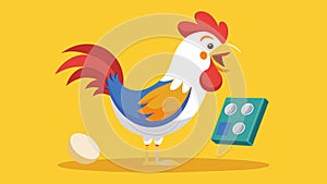 A proud rooster strutting next to the device pecking at the buttons to communicate its excitement over freshly laid eggs