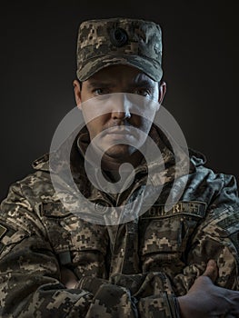 Proud soldier boy portrait in the dark