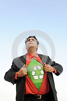 Proud to recycle: businessman is a recycling hero