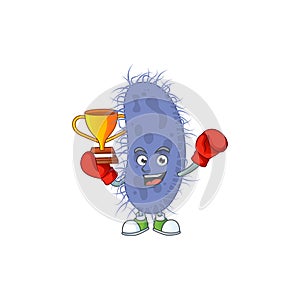 Proudly face of boxing winner salmonella typhi presented in cartoon character design