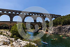 Pont du Gard (bridge across Gard) ancient Roman aqueduct across Gardon River in  Provence France