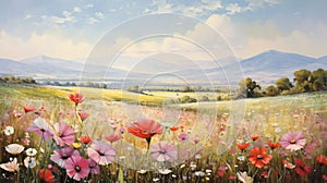 Provence Morning: Oliver Roe\'s Field Of Flowers Oil On Canvas