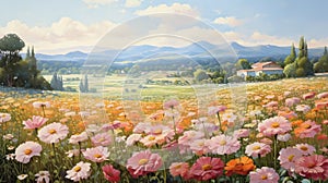 Provence Morning: A Romanticized Zinnia Field Painting photo