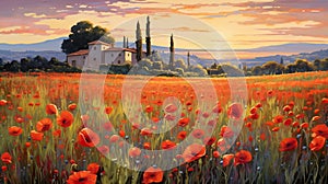 Provence Morning: Spectacular Poppy Field Painting With Golden Light