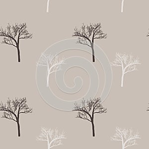 Provence style: seamless pattern in cute trees on burlap fond. Winter print for textile, fabric manufacturing, wallpaper, covers,