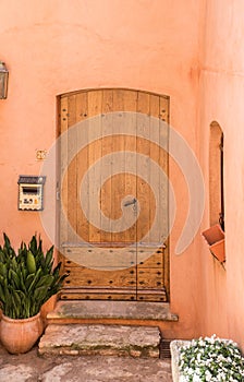 Provence style wooden door at Roussillon village, Provence