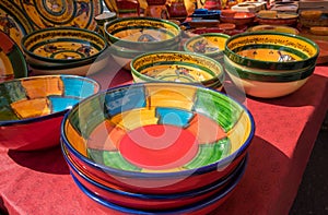 Provence traditional colored pottery sold at local street market