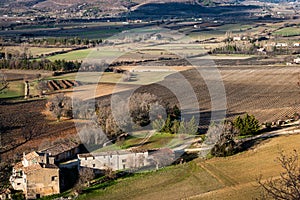 Provence in winter  ,landscape showing lavander fields and old farmhouses near mount ventoux
