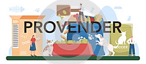 Provender typographic header. Food for pet production. Dog and cat bowl photo