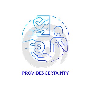 Provide certainty blue gradient concept icon