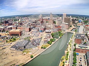 Providence, Rhode Island seen from above by an Aerial Drone in S