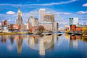 Providence, Rhode Island, USA downtown skyline on the river