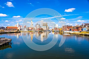 Providence, Rhode Island, USA downtown skyline on the river