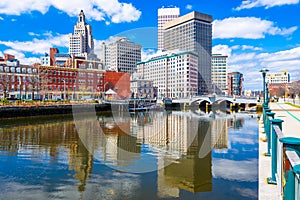 Providence, Rhode Island, USA downtown skyline on the river