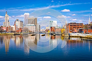 Providence, Rhode Island, USA downtown skyline on the river