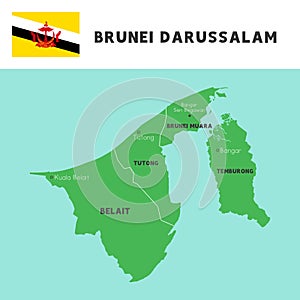 Province name in Brunei Darussalam map and flag