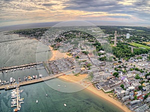 Province Town, Mass seen from above by an Aerial Drone in Summer