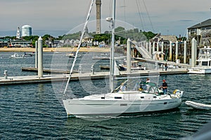 Provincetown, Cape Cod, Massachusetts, US - August 15, 2017 Yacht and his crew in marina