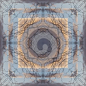 Provincial spring workdays - bare branches of a tree against a cloudy sky - pattern, square