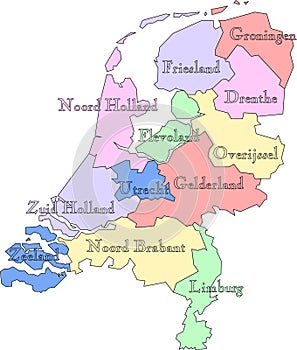map of the Netherlands Holland to study with outline and names vector photo