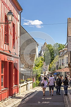Street scene with old houses in the medieval town of Provins