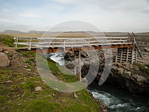 Provisional bridge from metal and wood, Iceland