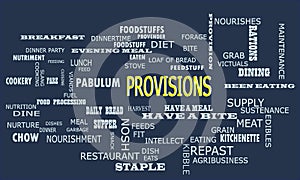 Provisions word displayed for food related fact photo