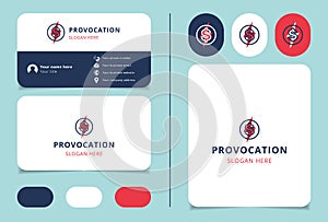 Provocation logo design with editable slogan. Branding book and business card template.