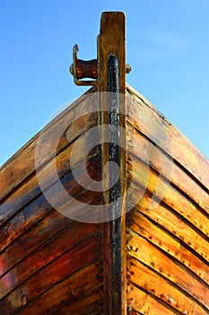 Prow of restored old boat lacquer on timber.