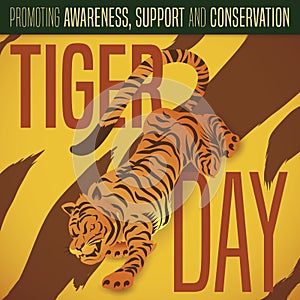 Prowling Tiger Ready for its Day with Awareness and Support, Vector Illustration