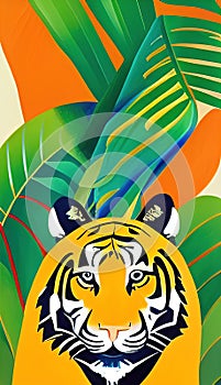 Prowling tiger in a tropical rainforest abstract AI art