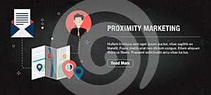 Proximity marketing, banner internet with icons in vector