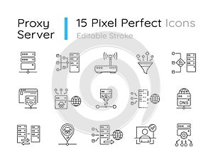 Proxy server linear icons set