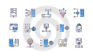 Proxy server RGB color icons set