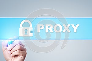 Proxy, VPN, Secure internet connection concept on virtual screen.