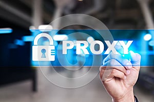 Proxy, VPN, Secure internet connection concept on virtual screen. photo
