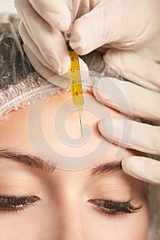 Prp forehead woman treatment. facial cosmetology skin therapy, Girl face rejuvenation