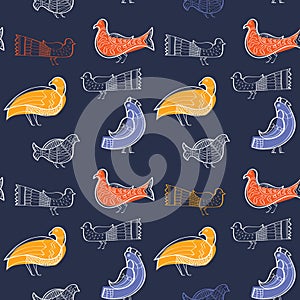 PrSeamless pattern with birds on dark background