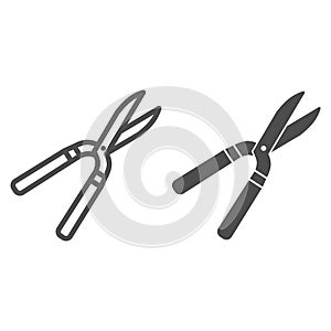 Pruner line and solid icon, Garden and gardening concept, Pruning scissors sign on white background, secateurs icon in