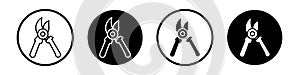 Pruning shears thin line vector icon set