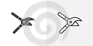 Pruning shears thin line vector icon set