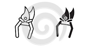 Pruning shears thin line vector icon set