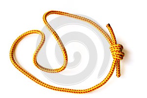 A prusik loop cord on 5mm rope, closed with a double fisherman knot. This loop is used in climbing, canyoneering, mountaineering